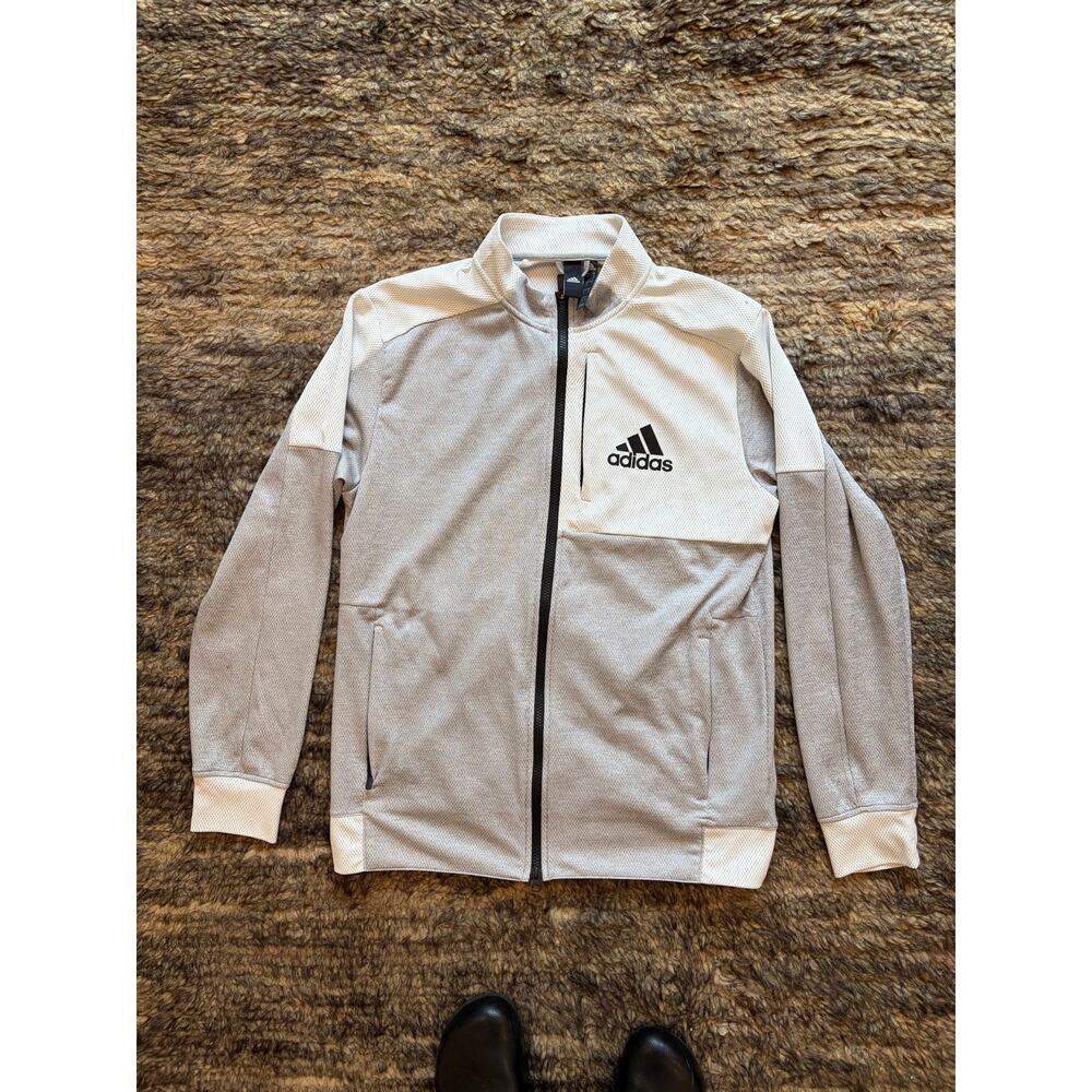 Men’s Adidas Medium Zip Front Jacket white gray Tennis